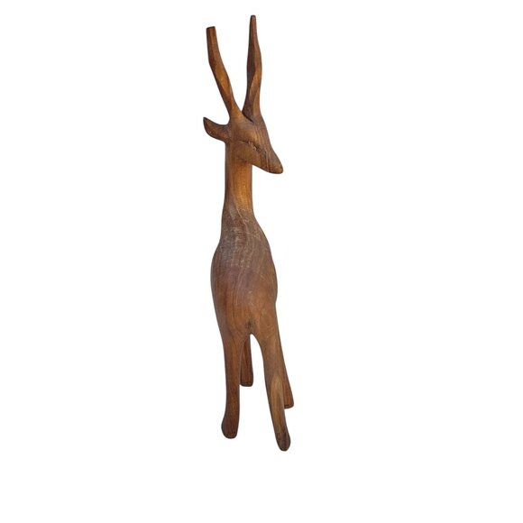 Hand-Carved Wooden Antelope Figurine 5.75" x 2.25" Decor Nature Sculpture Art - Picture 7 of 9